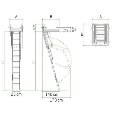 Treppe--Leiter Scanbar in 4 Abschnitten aus lackiertem Stahl 2