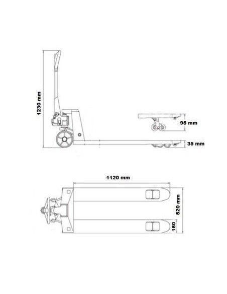 Transpalettes Manuels--Transpalette manuel (plan : 40 mm de haut) 1120x540 mm
