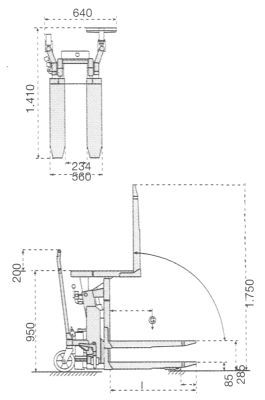 Transpallet inclinable 90º carga 1000kg