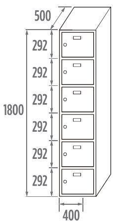Locker Initial 6 doors 250/300/400mm 3