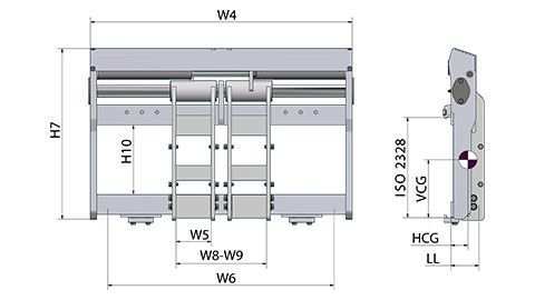 FEM2 2500kg Fourches, largeur 1020mm avec Déplacement