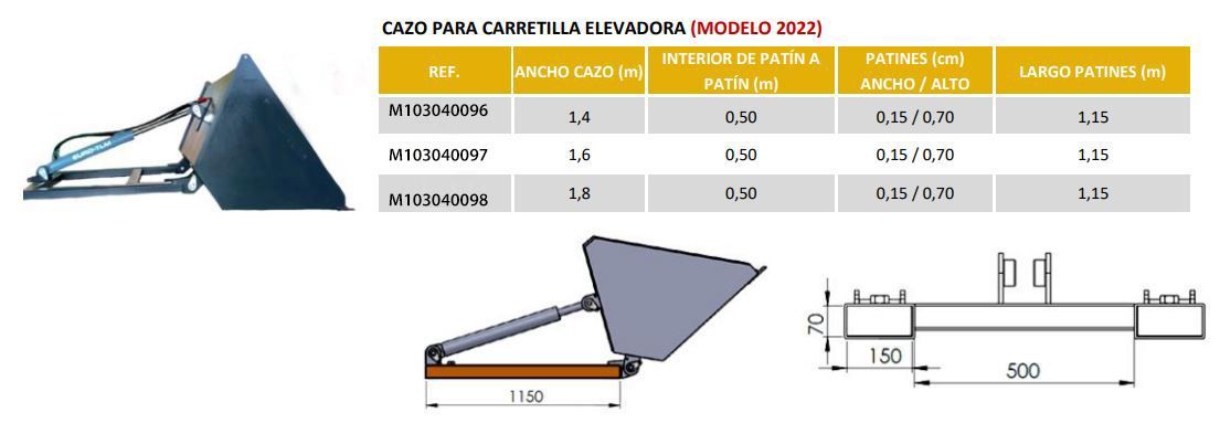 Hydraulic Cuchara on Forks 620L, 710L, 800L